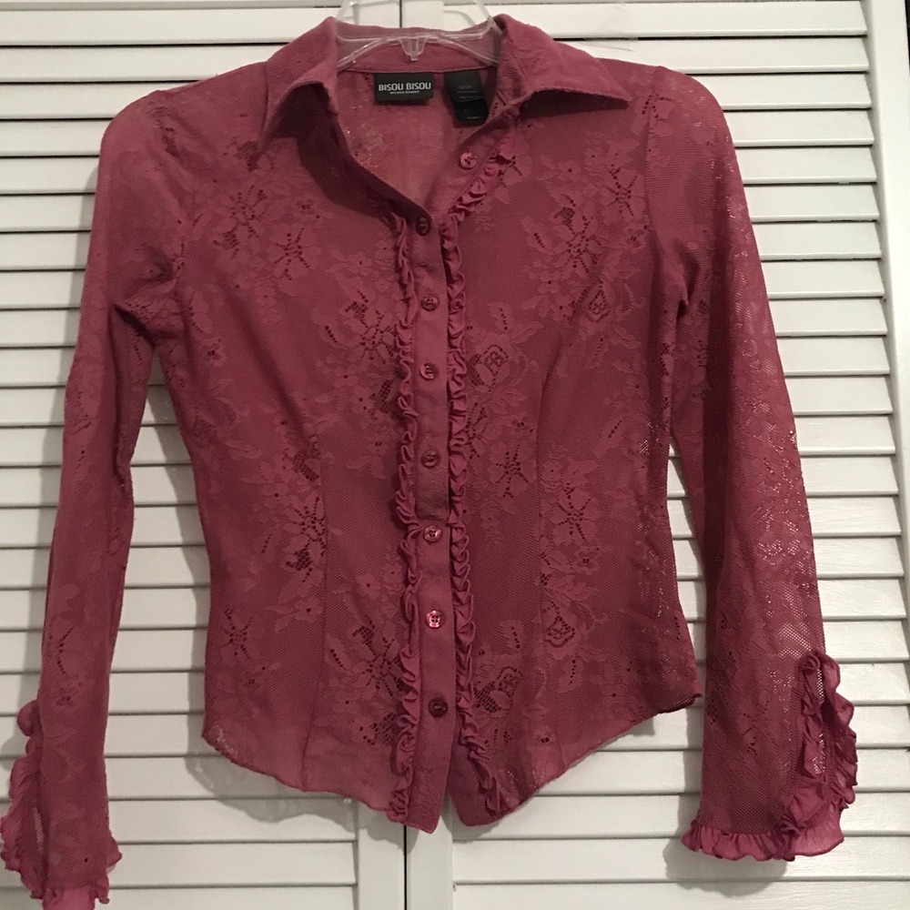 Bisou Bisou Pink Lace Blouse Size S